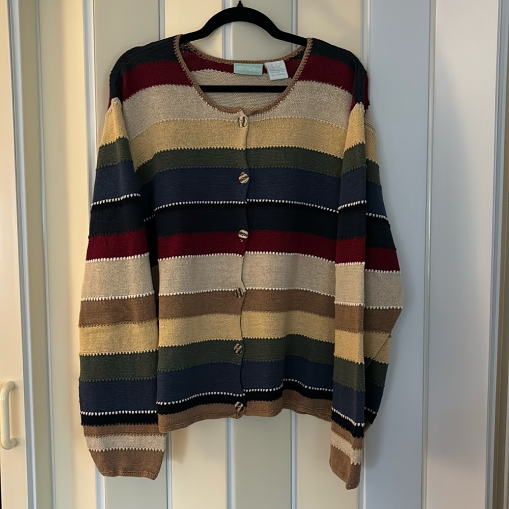 Women’s Colorful Striped Button Down Cardigan, 220 Hickory, size 2X